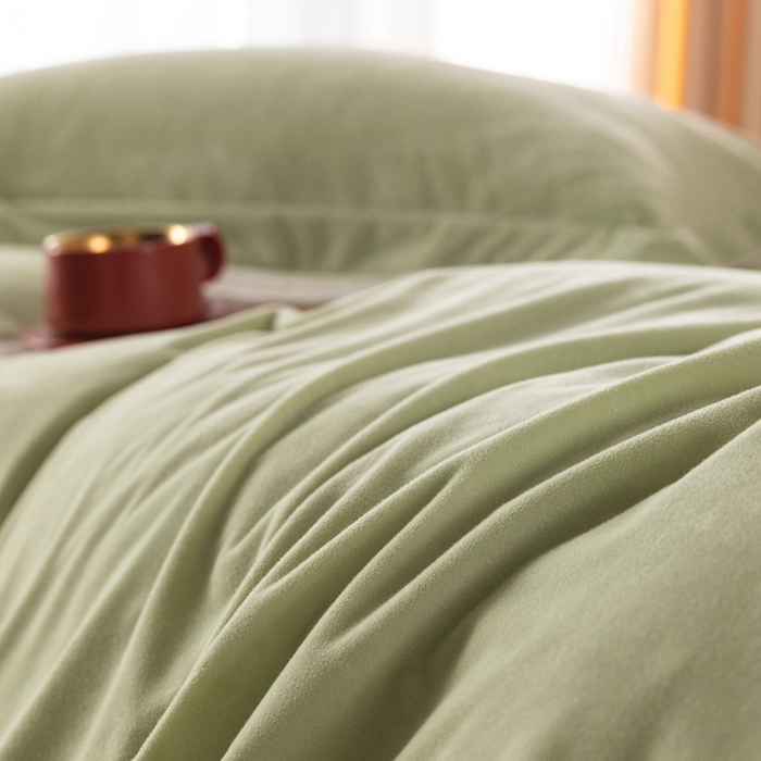 91家纺网 家纺一手货源 找家纺 ONE TWO ONE 121 新品【婴儿绒四件套】2025毛毯被子四件套单件被套单件枕套珊瑚绒牛奶绒冬被法兰绒兔毛绒The one 芽绿-奶咖