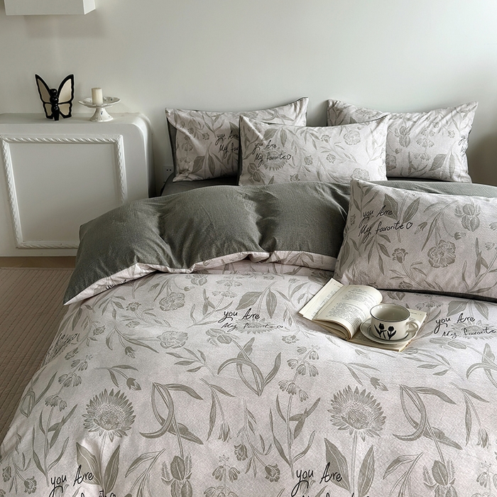 91家纺网 家纺一手货源 找家纺 卢赛尔 2025新品加厚130g高克重复古风原麻印花四件套单被套 草芙蓉