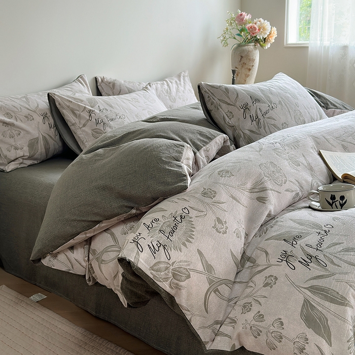 91家纺网 家纺一手货源 找家纺 卢赛尔 2025新品加厚130g高克重复古风原麻印花四件套单被套 草芙蓉