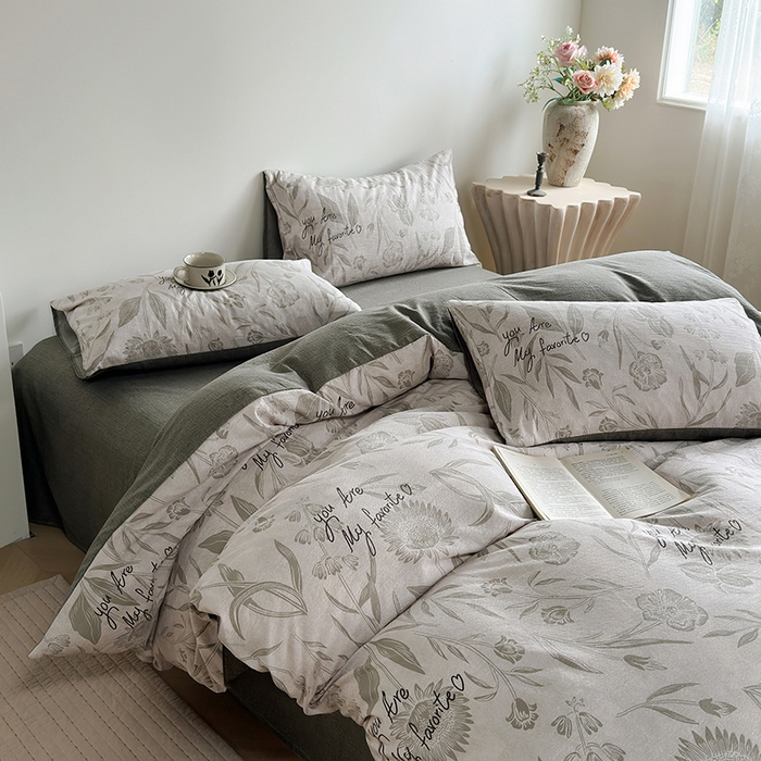 91家纺网 家纺一手货源 找家纺 卢赛尔 2025新品加厚130g高克重复古风原麻印花四件套单被套 草芙蓉