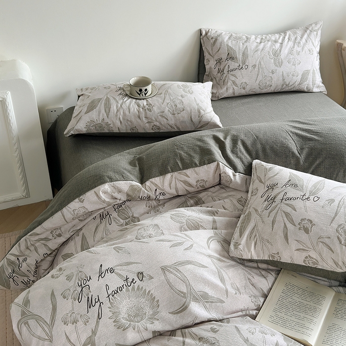 91家纺网 家纺一手货源 找家纺 卢赛尔 2025新品加厚130g高克重复古风原麻印花四件套单被套 草芙蓉