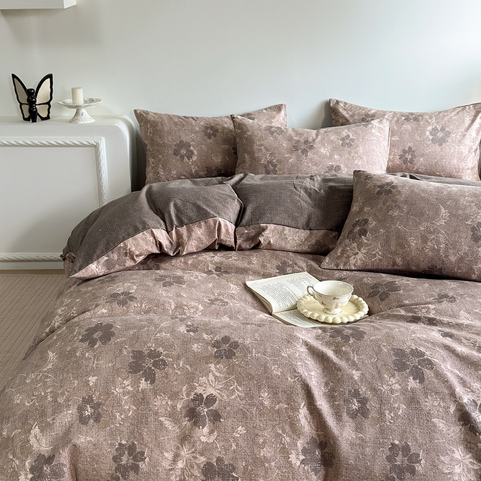 91家纺网 家纺一手货源 找家纺 卢赛尔 2025新品加厚130g高克重复古风原麻印花四件套单被套 风浅