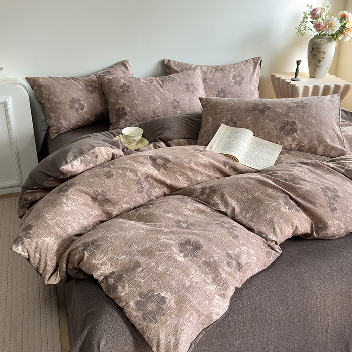 91家纺网 家纺一手货源 找家纺 卢赛尔 2025新品加厚130g高克重复古风原麻印花四件套单被套 风浅