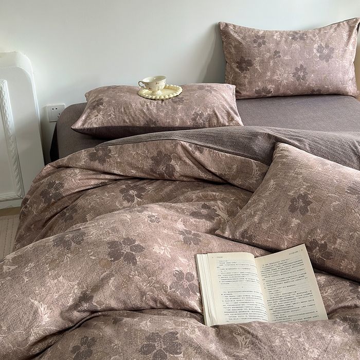 91家纺网 家纺一手货源 找家纺 卢赛尔 2025新品加厚130g高克重复古风原麻印花四件套单被套 风浅