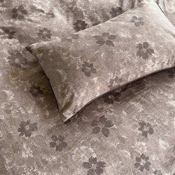 91家纺网 家纺一手货源 找家纺 卢赛尔 2025新品加厚130g高克重复古风原麻印花四件套单被套 风浅