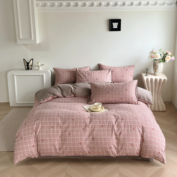 卢赛尔 2025新品加厚130g高克重复古风原麻印花四件套单被套 红颜