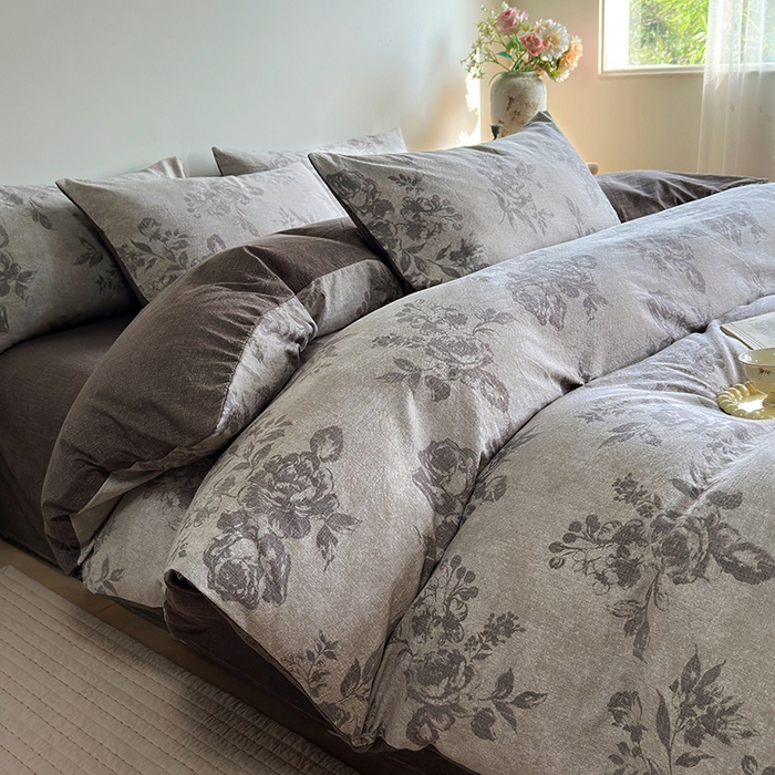 91家纺网 家纺一手货源 找家纺 卢赛尔 2025新品加厚130g高克重复古风原麻印花四件套单被套 花眠