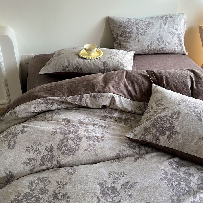 91家纺网 家纺一手货源 找家纺 卢赛尔 2025新品加厚130g高克重复古风原麻印花四件套单被套 花眠