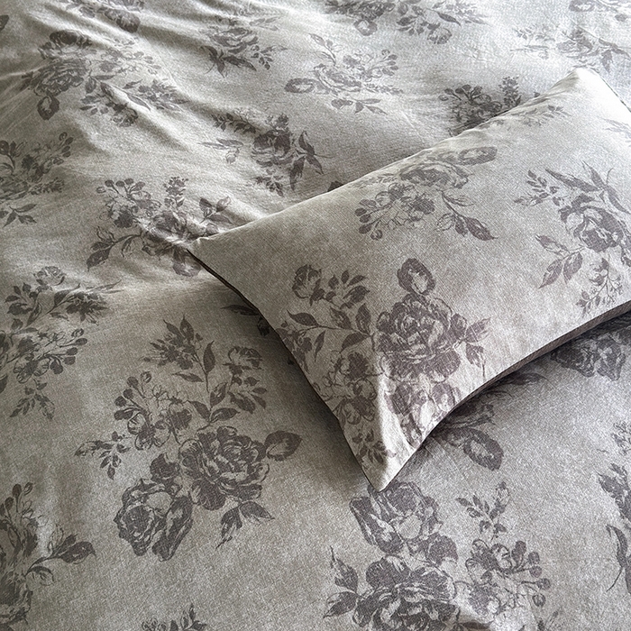 91家纺网 家纺一手货源 找家纺 卢赛尔 2025新品加厚130g高克重复古风原麻印花四件套单被套 花眠