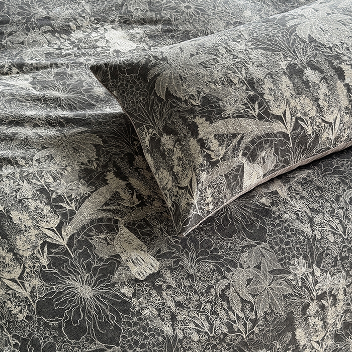 91家纺网 家纺一手货源 找家纺 卢赛尔 2025新品加厚130g高克重复古风原麻印花四件套单被套 凉墨