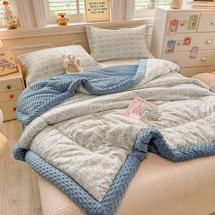 91家纺网 家纺一手货源 找家纺 梦依依 （加微信送买家秀）2025新款40支全棉豆豆被大豆被夏被冬秋被子被芯-风格二 瑞莎-蓝