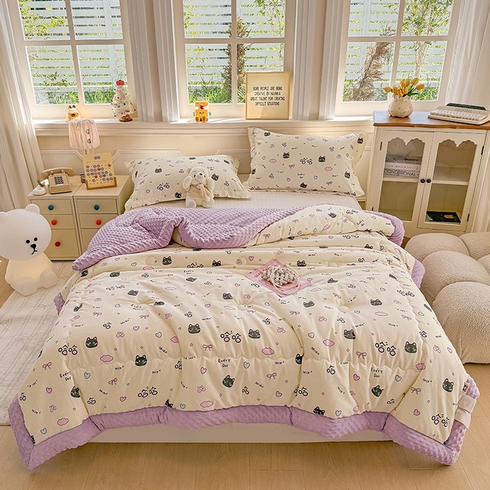 91家纺网 家纺一手货源 找家纺 梦依依 （加微信送买家秀）2025新款40支全棉豆豆被大豆被夏被冬秋被子被芯-风格二 樱桃猫