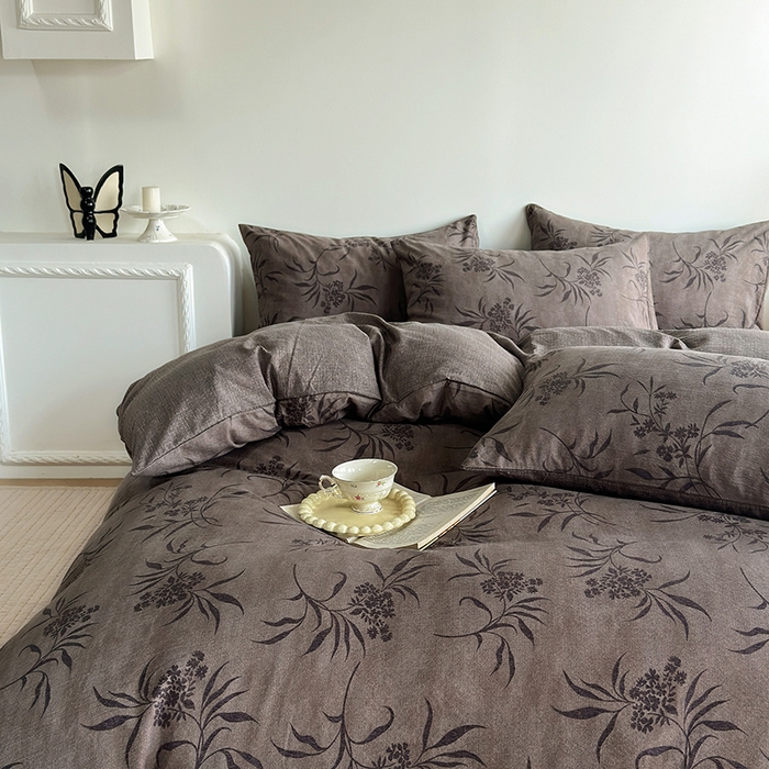 91家纺网 家纺一手货源 找家纺 卢赛尔 2025新品加厚130g高克重复古风原麻印花四件套单被套 南栀羽