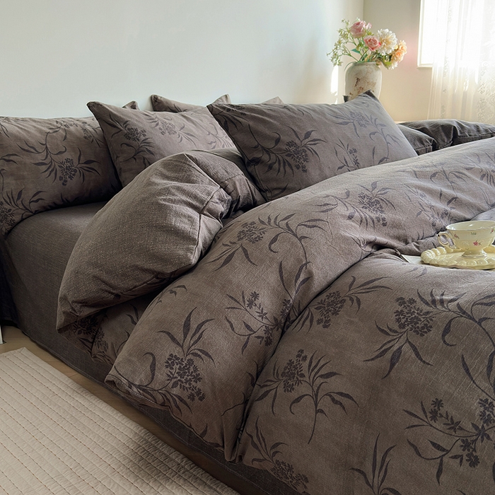 91家纺网 家纺一手货源 找家纺 卢赛尔 2025新品加厚130g高克重复古风原麻印花四件套单被套 南栀羽