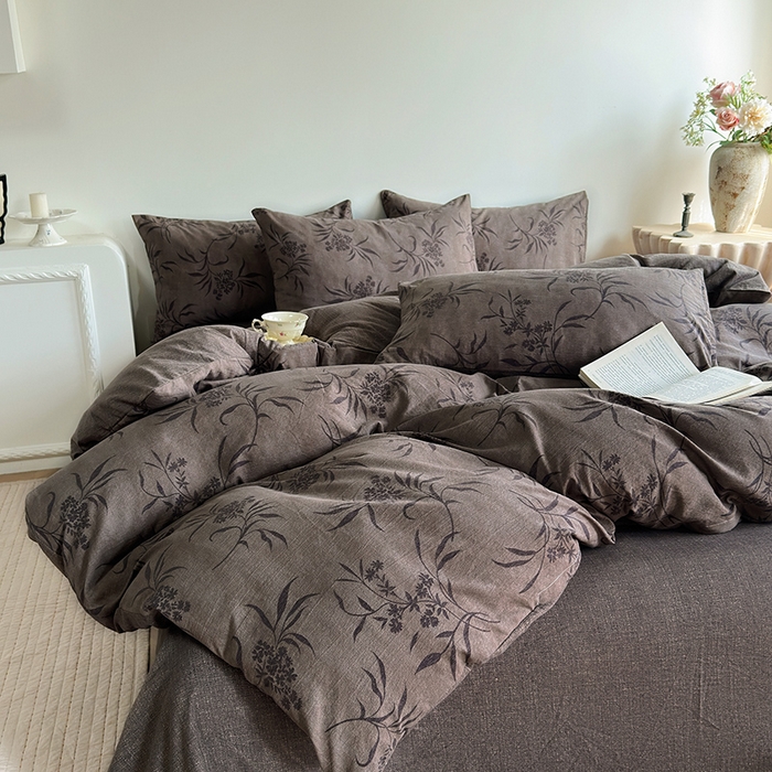 91家纺网 家纺一手货源 找家纺 卢赛尔 2025新品加厚130g高克重复古风原麻印花四件套单被套 南栀羽