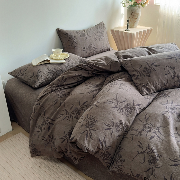 91家纺网 家纺一手货源 找家纺 卢赛尔 2025新品加厚130g高克重复古风原麻印花四件套单被套 南栀羽