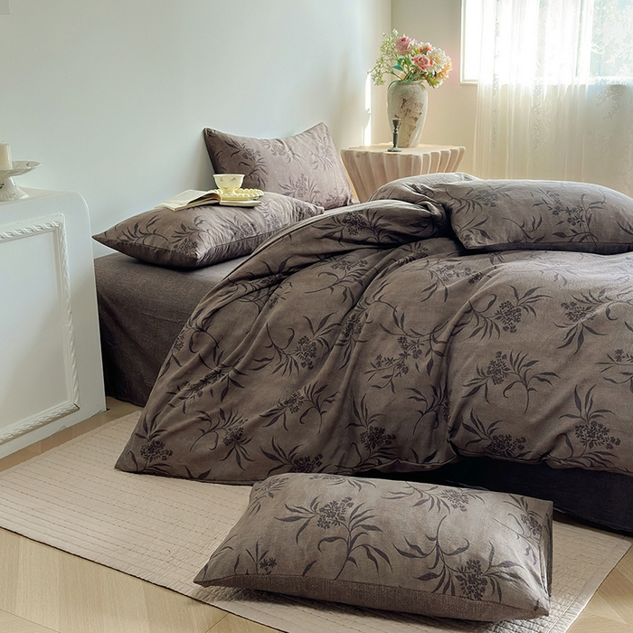 91家纺网 家纺一手货源 找家纺 卢赛尔 2025新品加厚130g高克重复古风原麻印花四件套单被套 南栀羽