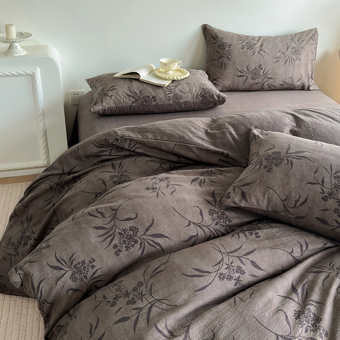 91家纺网 家纺一手货源 找家纺 卢赛尔 2025新品加厚130g高克重复古风原麻印花四件套单被套 南栀羽