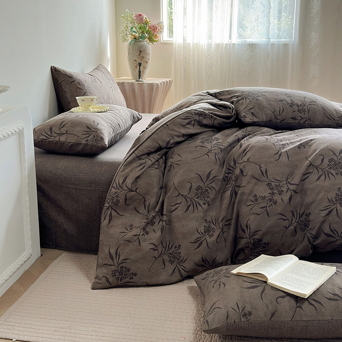 91家纺网 家纺一手货源 找家纺 卢赛尔 2025新品加厚130g高克重复古风原麻印花四件套单被套 南栀羽