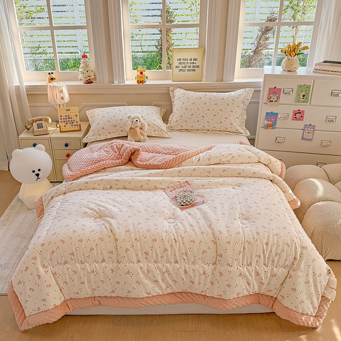 91家纺网 家纺一手货源 找家纺 梦依依 （加微信送买家秀）2025新款40支全棉豆豆被大豆被夏被冬秋被子被芯-风格二 粉粉兔