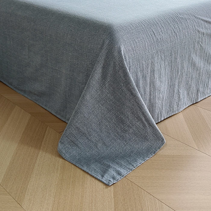 91家纺网 家纺一手货源 找家纺 卢赛尔 2025新品加厚130g高克重复古风原麻印花四件套单被套 青千雪