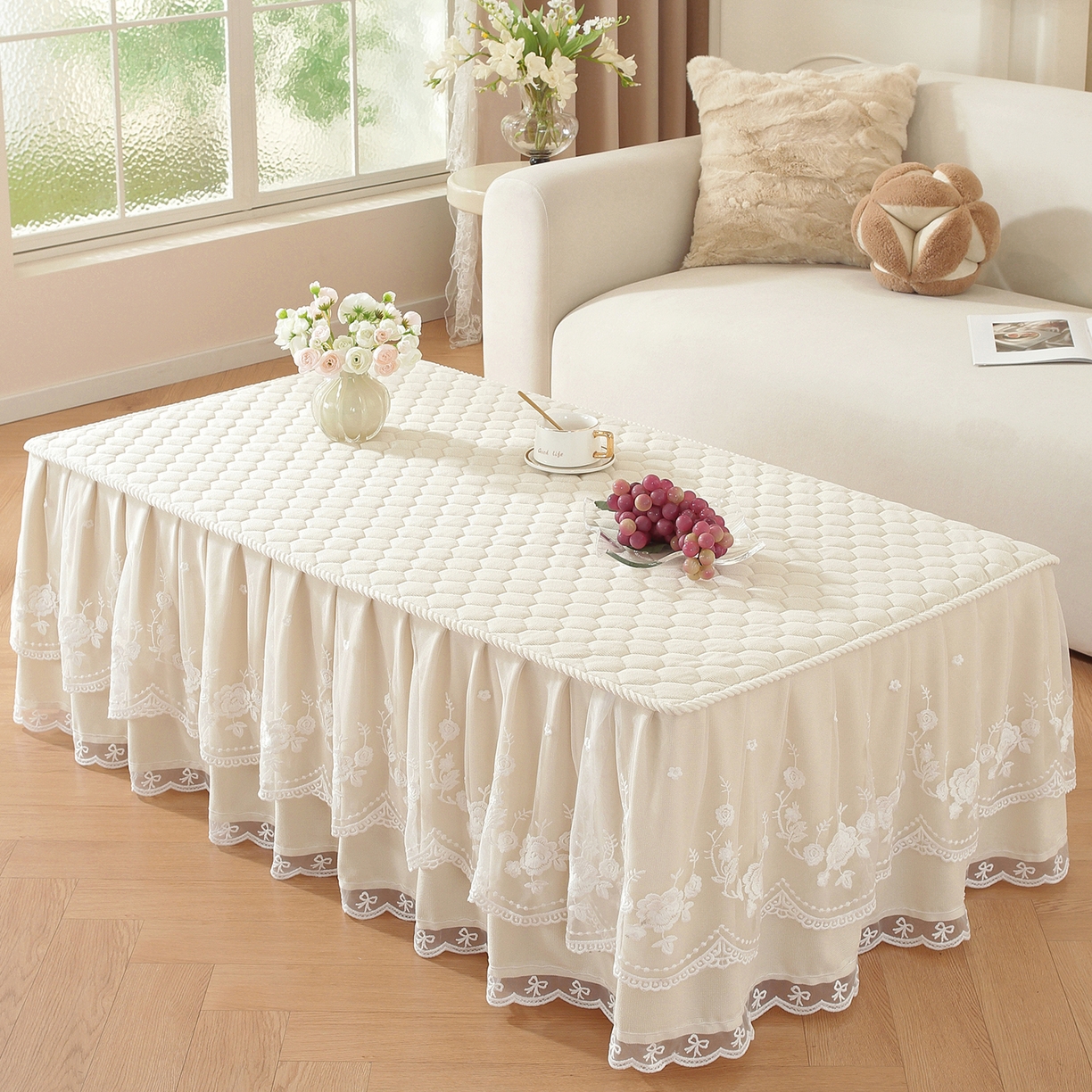 91家纺网 家纺一手货源 找家纺 共鸣沙发垫 2025新款羊毛尼茶几垫-星语 星语米色