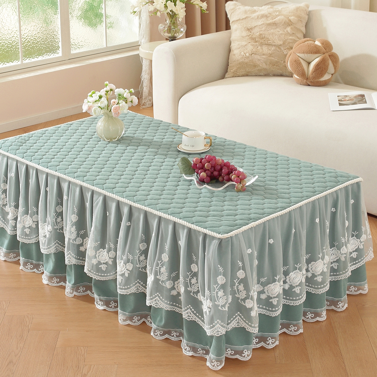 91家纺网 家纺一手货源 找家纺 共鸣沙发垫 2025新款羊毛尼茶几垫-星语 星语绿色