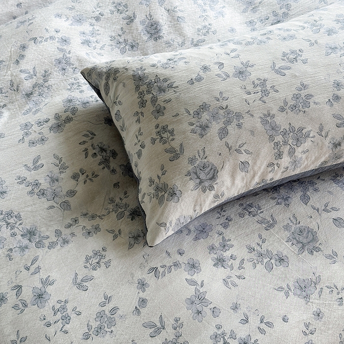 91家纺网 家纺一手货源 找家纺 卢赛尔 2025新品加厚130g高克重复古风原麻印花四件套单被套 青千雪