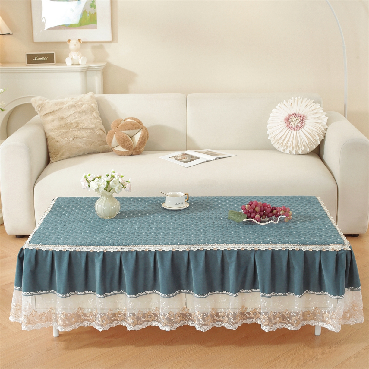 91家纺网 家纺一手货源 找家纺 共鸣沙发垫 2025新款羊毛尼茶几垫-星语 羊毛尼蓝色