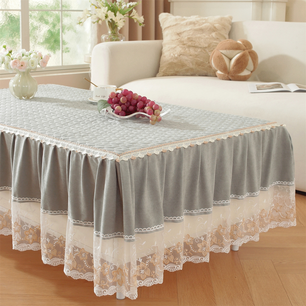 91家纺网 家纺一手货源 找家纺 共鸣沙发垫 2025新款羊毛尼茶几垫-星语 羊毛尼灰色