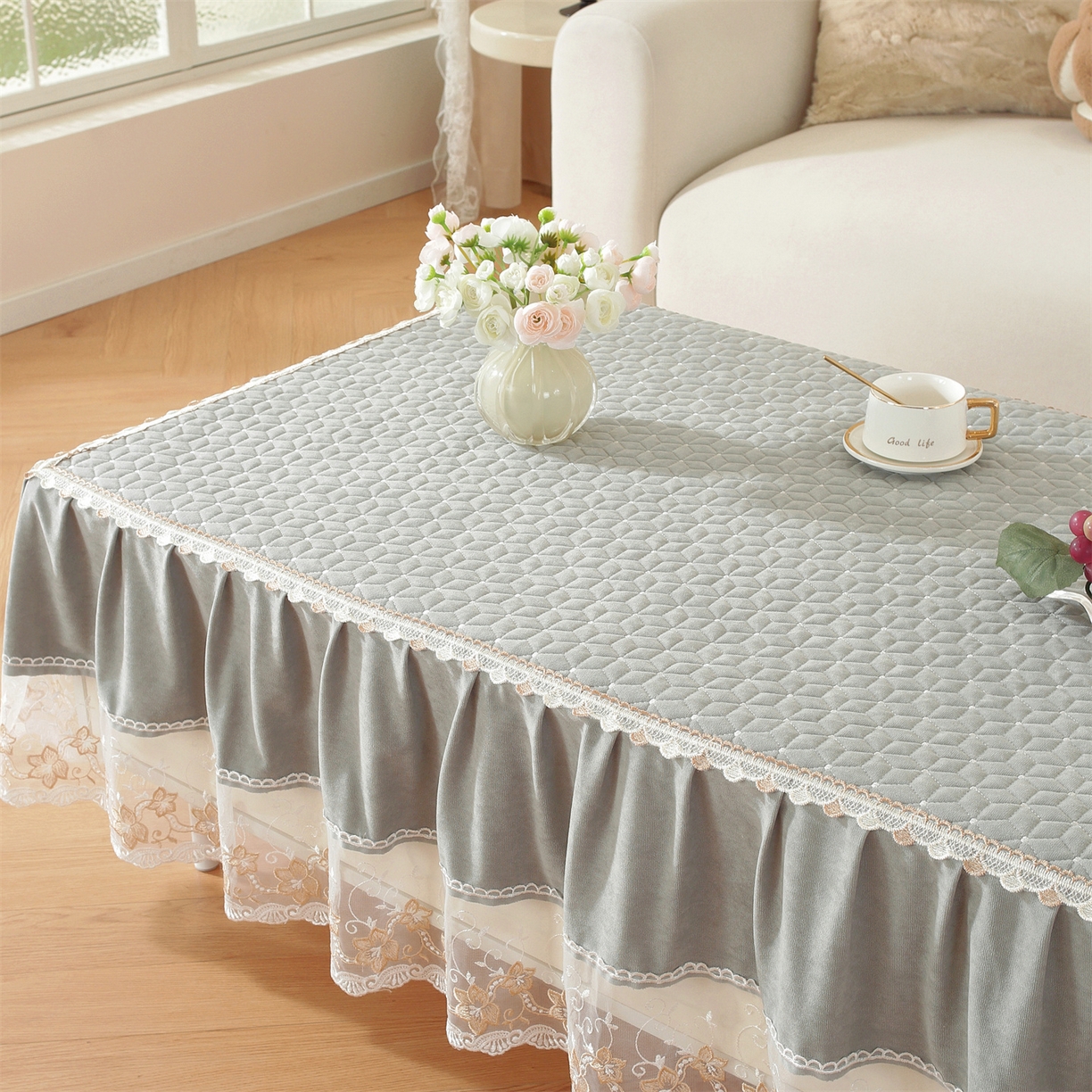 91家纺网 家纺一手货源 找家纺 共鸣沙发垫 2025新款羊毛尼茶几垫-星语 羊毛尼灰色