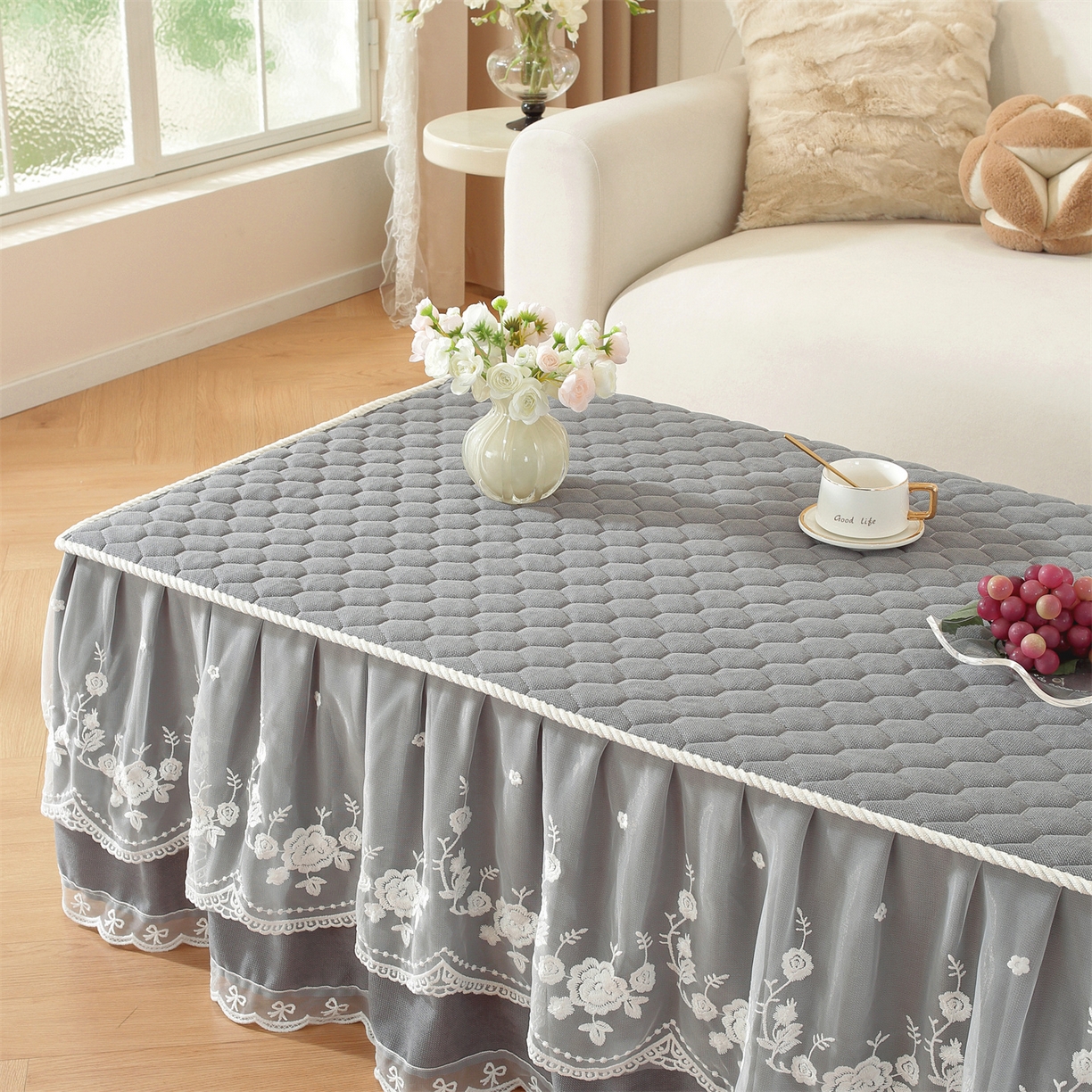 91家纺网 家纺一手货源 找家纺 共鸣沙发垫 2025新款羊毛尼茶几垫-星语 星语灰色