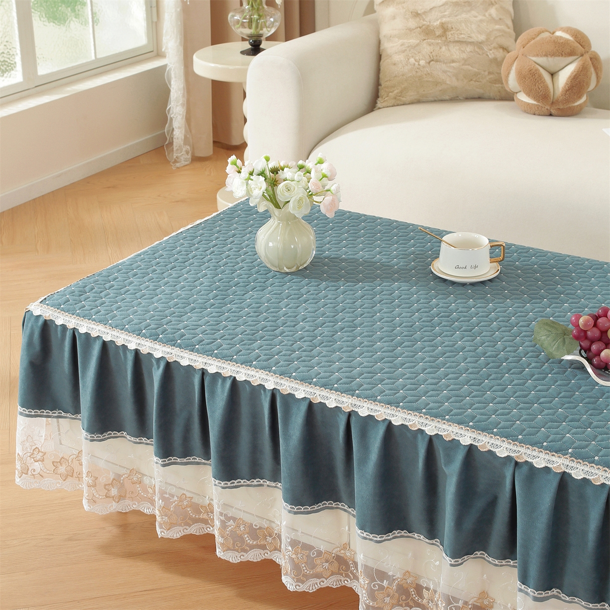 91家纺网 家纺一手货源 找家纺 共鸣沙发垫 2025新款羊毛尼茶几垫-星语 羊毛尼蓝色