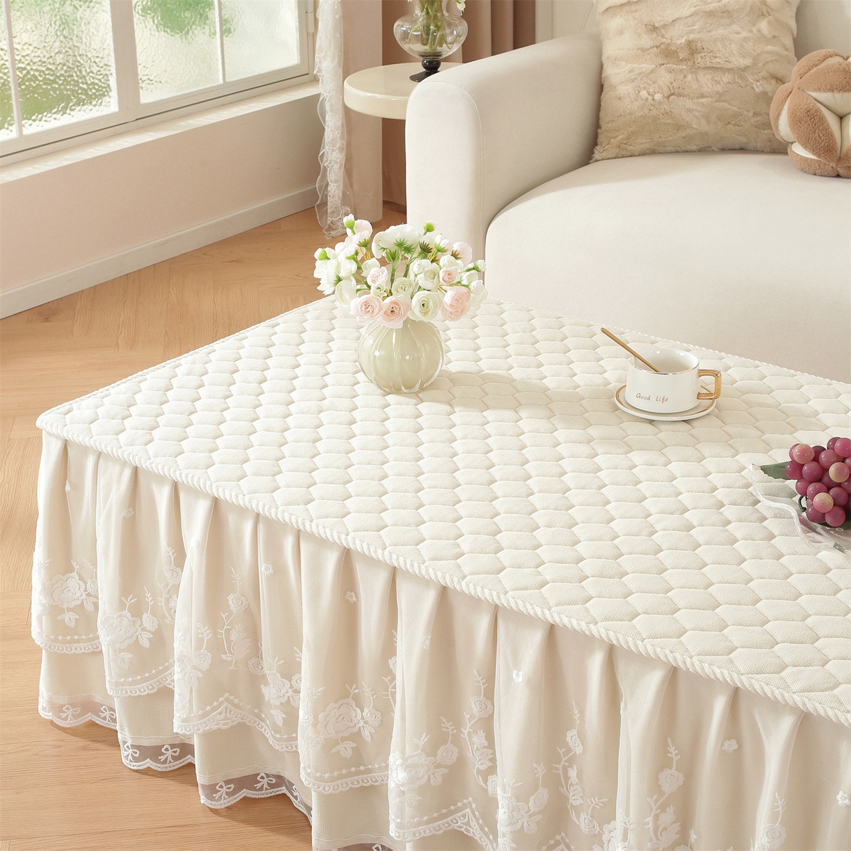 91家纺网 家纺一手货源 找家纺 共鸣沙发垫 2025新款羊毛尼茶几垫-星语 星语米色