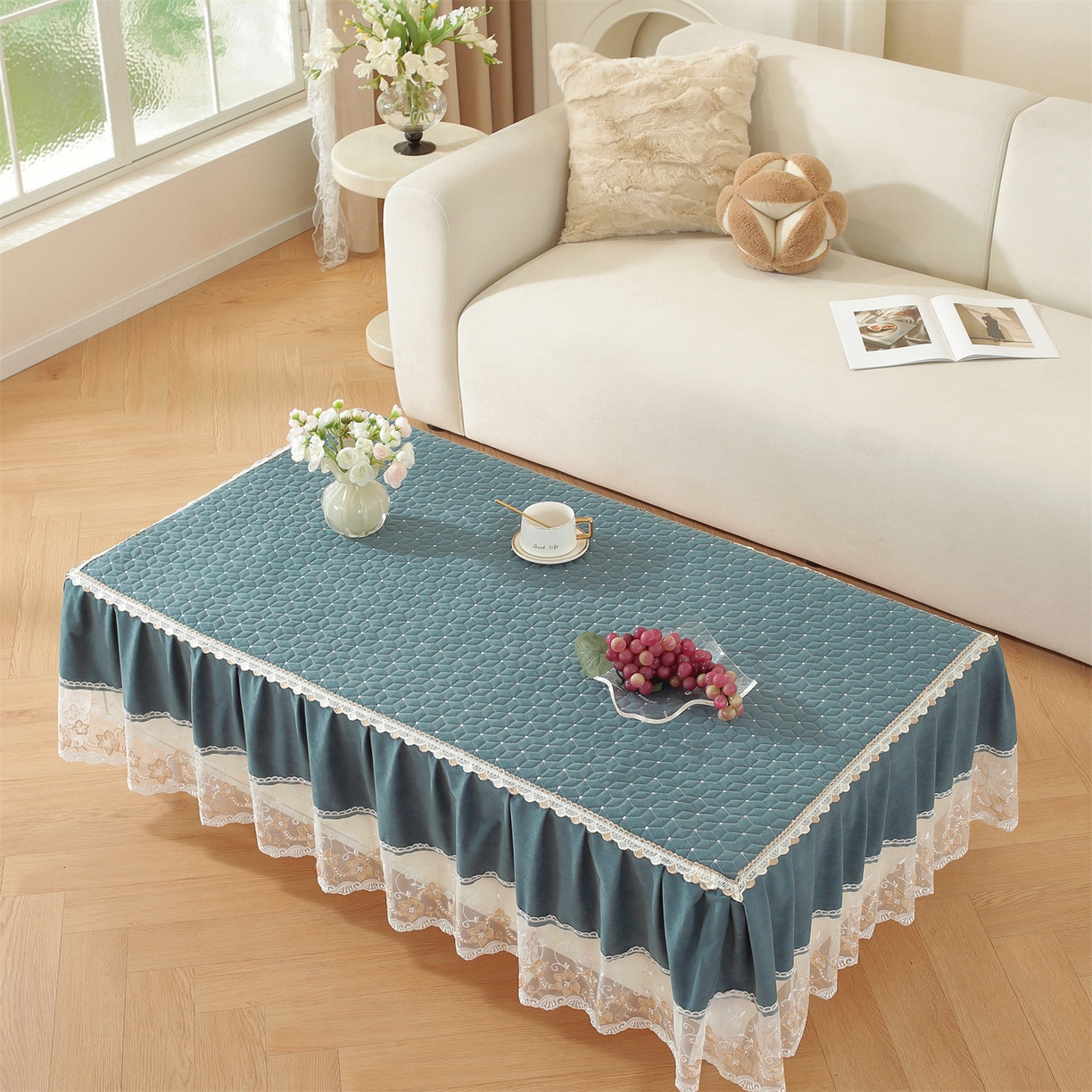 91家纺网 家纺一手货源 找家纺 共鸣沙发垫 2025新款羊毛尼茶几垫-星语 羊毛尼蓝色