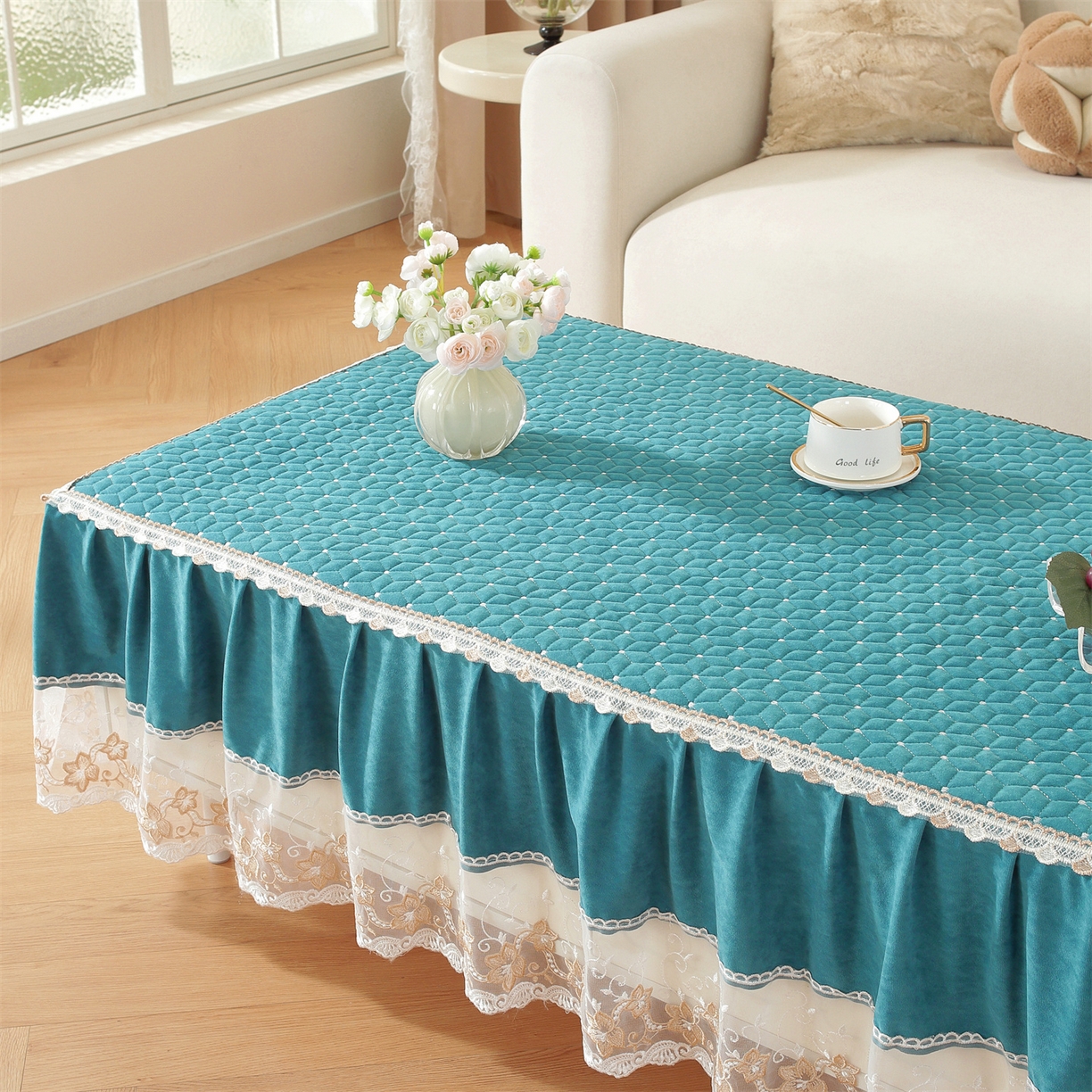 91家纺网 家纺一手货源 找家纺 共鸣沙发垫 2025新款羊毛尼茶几垫-星语 羊毛尼绿色