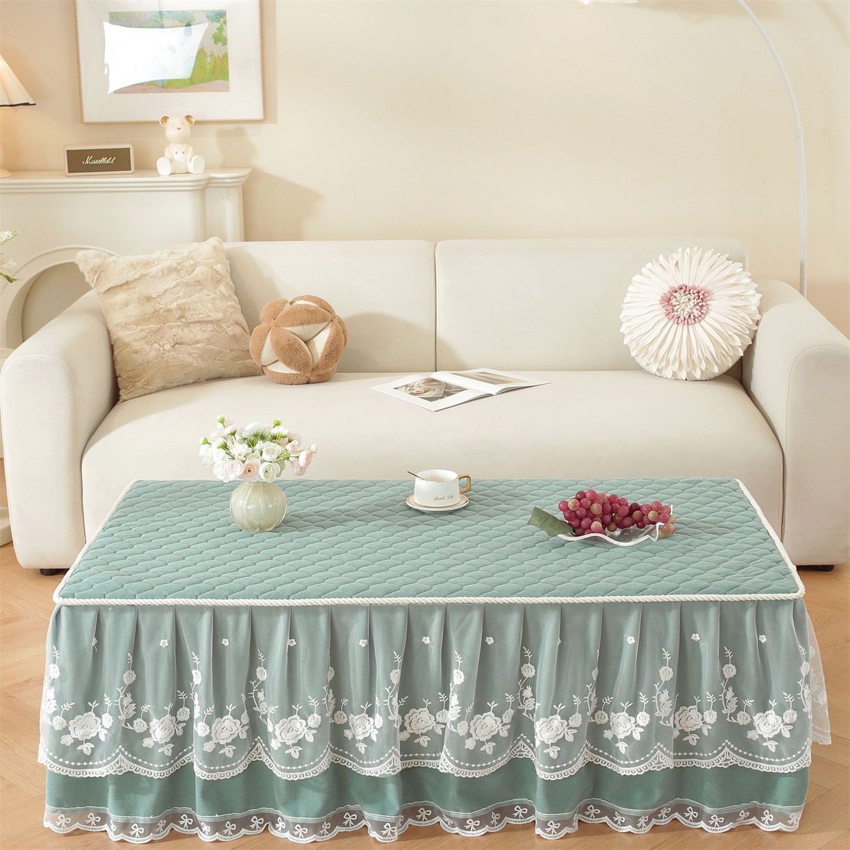 91家纺网 家纺一手货源 找家纺 共鸣沙发垫 2025新款羊毛尼茶几垫-星语 星语绿色