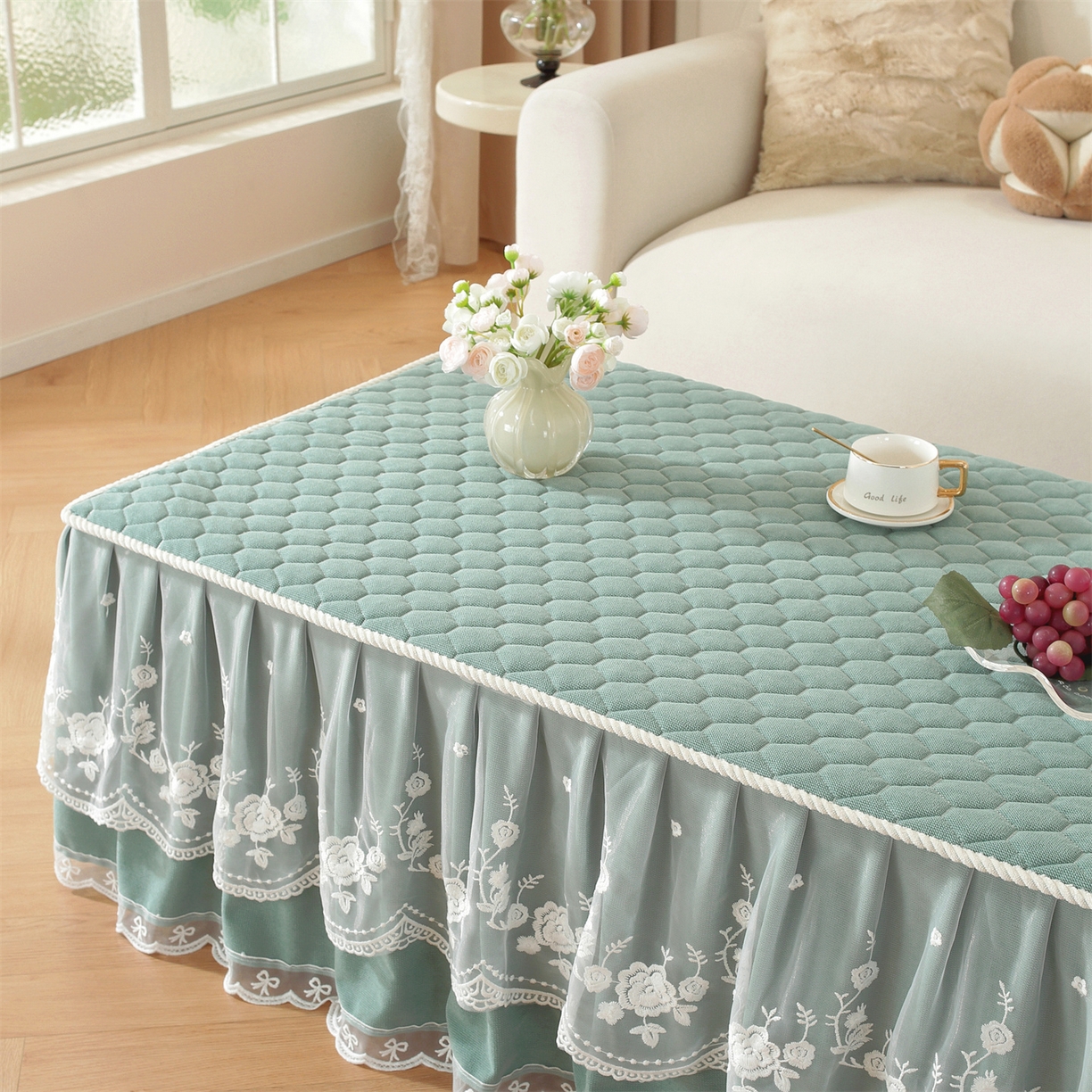 91家纺网 家纺一手货源 找家纺 共鸣沙发垫 2025新款羊毛尼茶几垫-星语 星语绿色