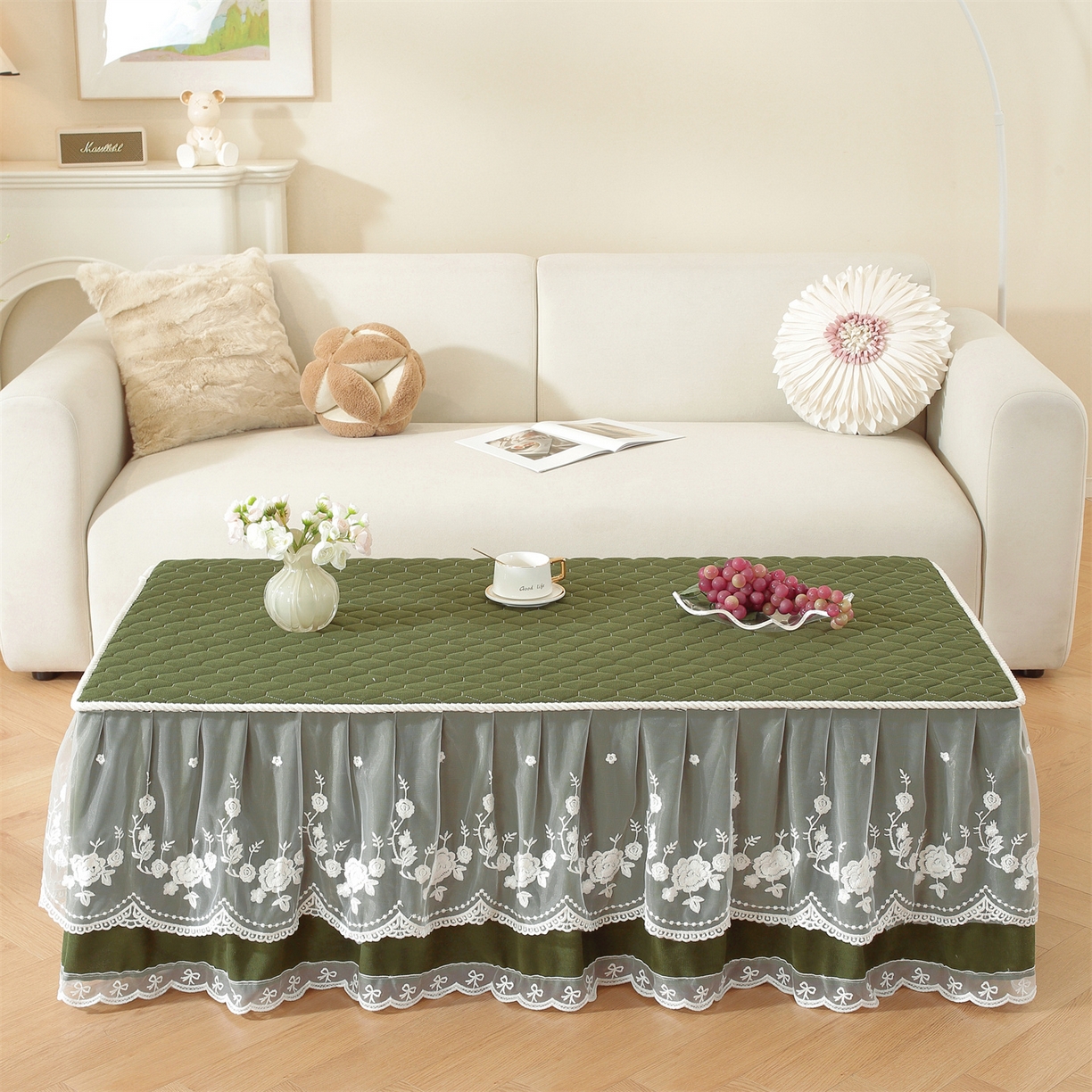 91家纺网 家纺一手货源 找家纺 共鸣沙发垫 2025新款羊毛尼茶几垫-星语 星语抹茶色