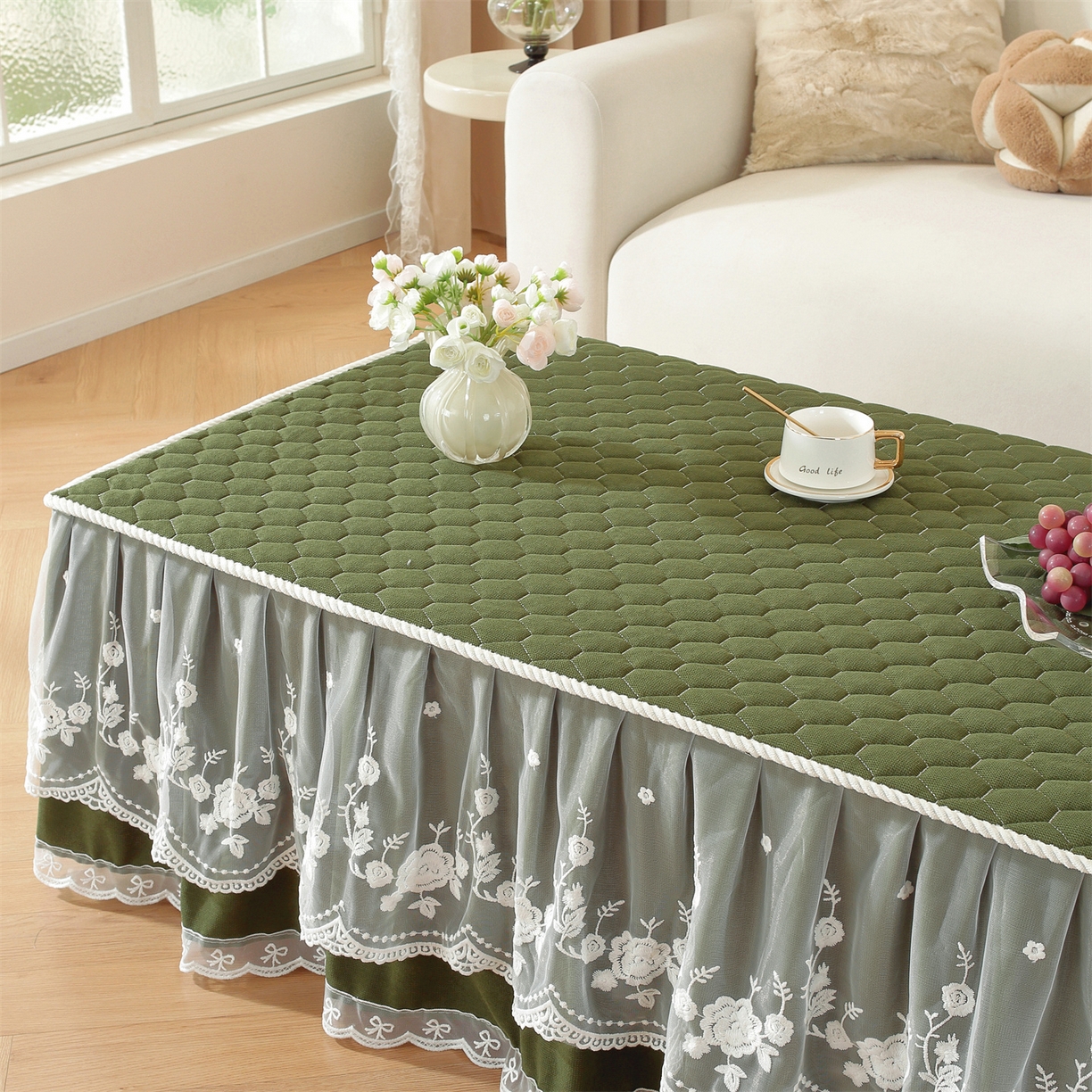 91家纺网 家纺一手货源 找家纺 共鸣沙发垫 2025新款羊毛尼茶几垫-星语 星语抹茶色