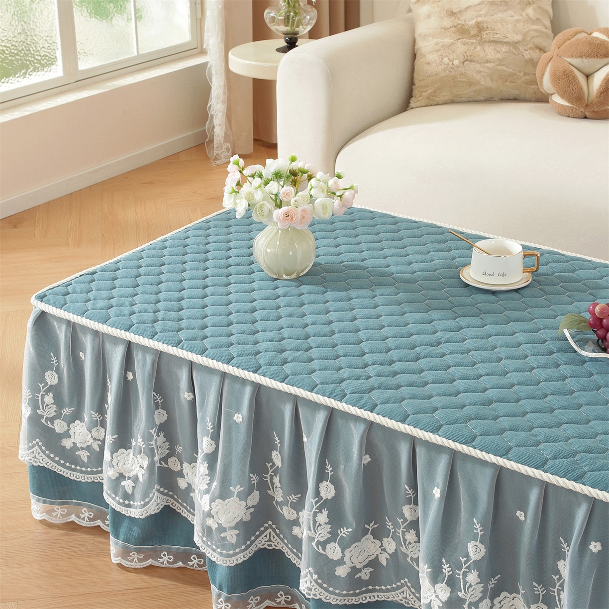 91家纺网 家纺一手货源 找家纺 共鸣沙发垫 2025新款羊毛尼茶几垫-星语 星语蓝色