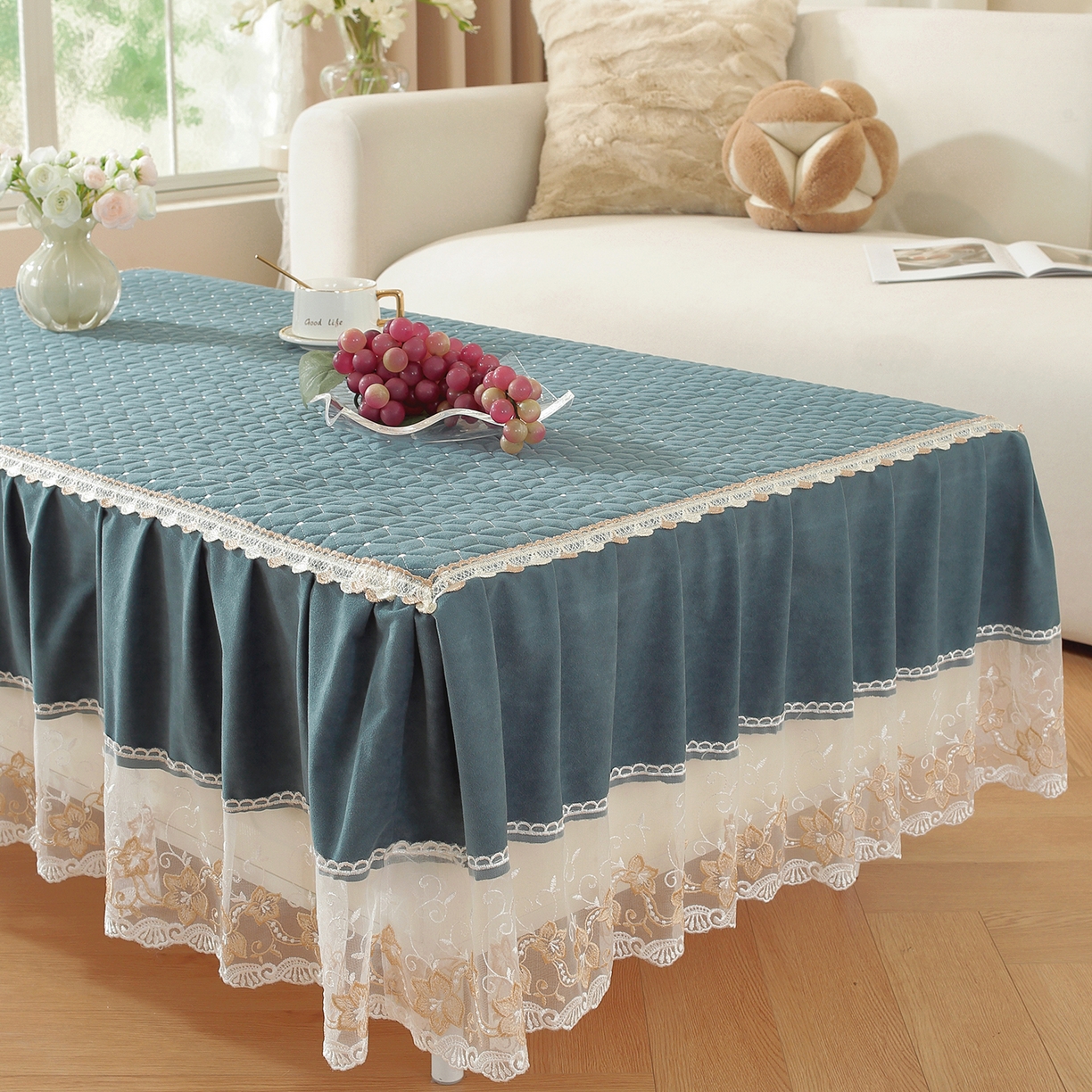 91家纺网 家纺一手货源 找家纺 共鸣沙发垫 2025新款羊毛尼茶几垫-星语 羊毛尼蓝色