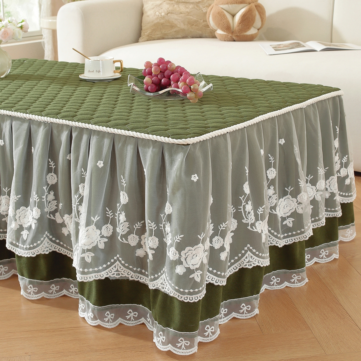 91家纺网 家纺一手货源 找家纺 共鸣沙发垫 2025新款羊毛尼茶几垫-星语 星语抹茶色