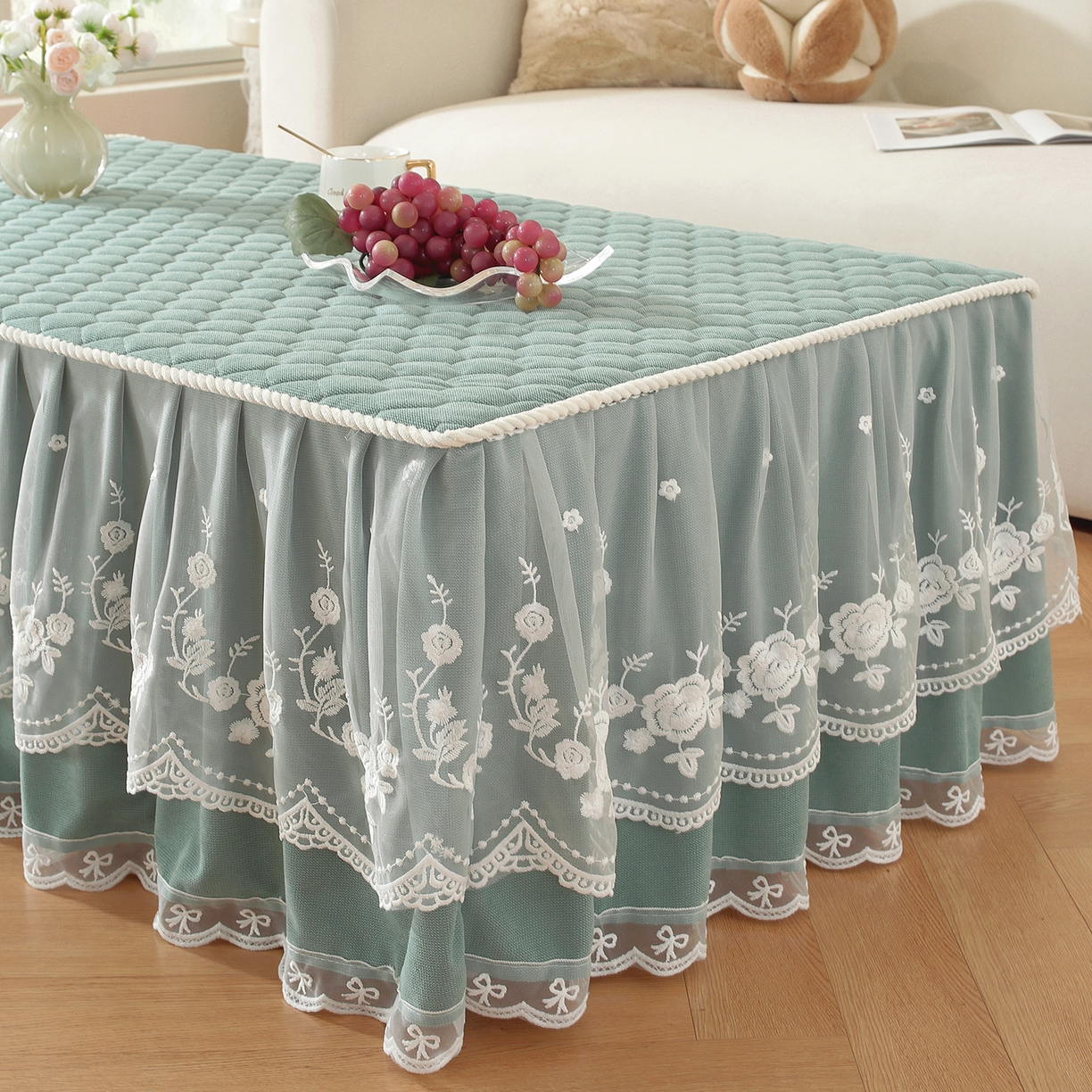 91家纺网 家纺一手货源 找家纺 共鸣沙发垫 2025新款羊毛尼茶几垫-星语 星语绿色