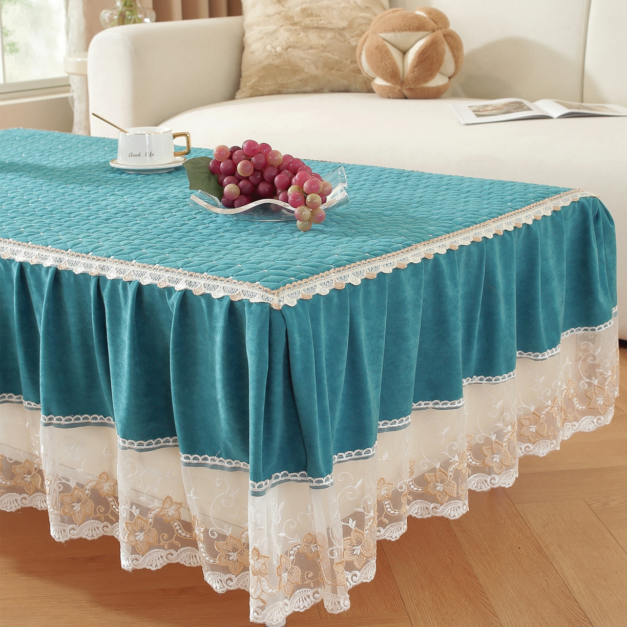 91家纺网 家纺一手货源 找家纺 共鸣沙发垫 2025新款羊毛尼茶几垫-星语 羊毛尼绿色