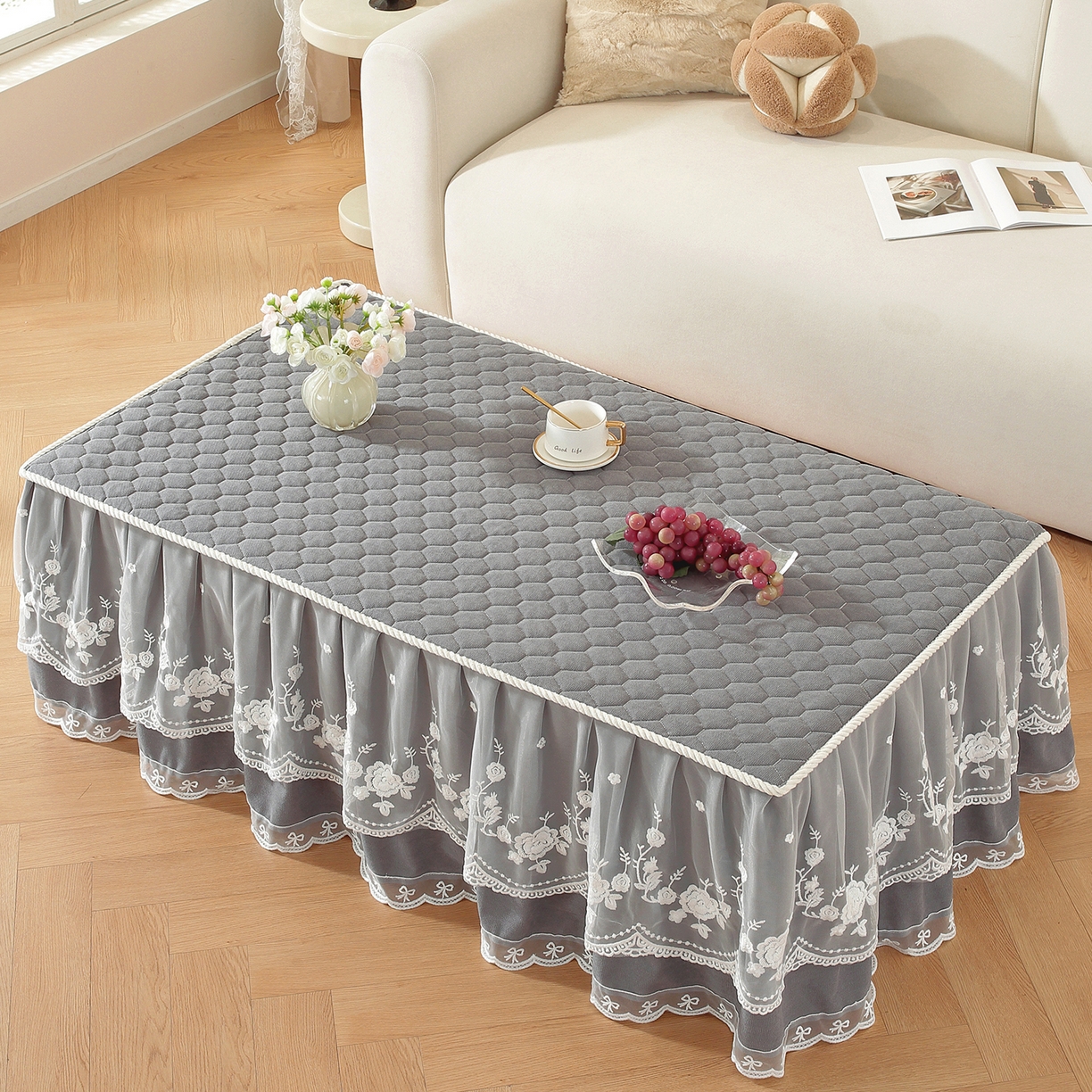 91家纺网 家纺一手货源 找家纺 共鸣沙发垫 2025新款羊毛尼茶几垫-星语 星语灰色