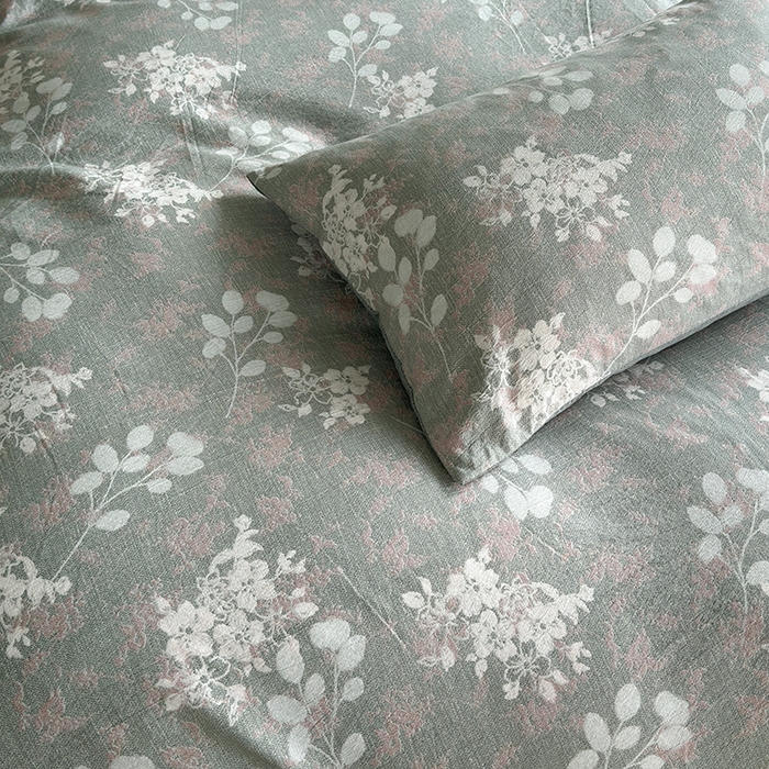 91家纺网 家纺一手货源 找家纺 卢赛尔 2025新品加厚130g高克重复古风原麻印花四件套单被套 清菡绿