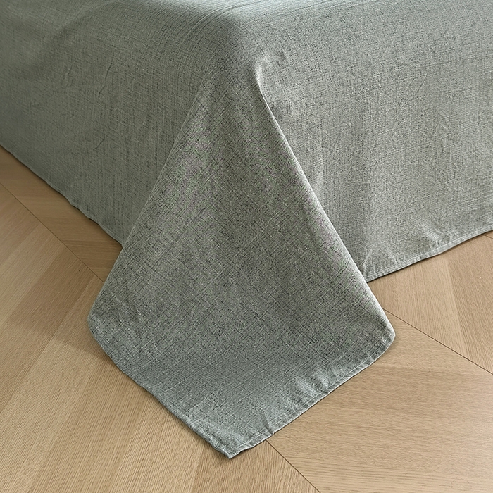 91家纺网 家纺一手货源 找家纺 卢赛尔 2025新品加厚130g高克重复古风原麻印花四件套单被套 清菡绿