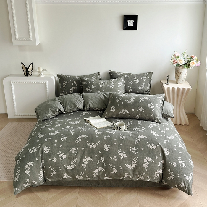 卢赛尔 2025新品加厚130g高克重复古风原麻印花四件套单被套 森屿