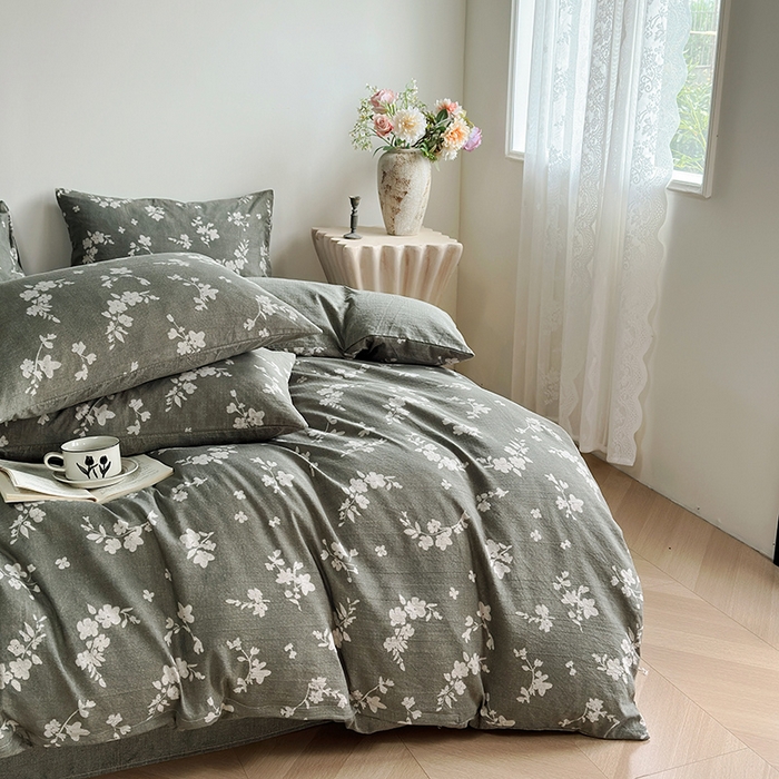 91家纺网 家纺一手货源 找家纺 卢赛尔 2025新品加厚130g高克重复古风原麻印花四件套单被套 森屿